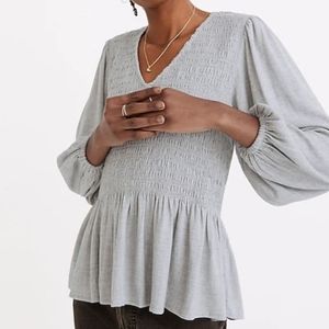 NWT Madewell Lucie V-Neck Smocked Peplum Top (M)
